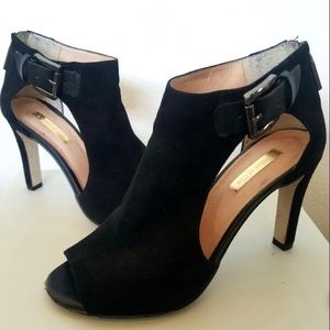 Louise et Cie Olivia Open Toed Black Suede Bootie